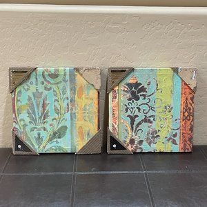Artbeats Set of 2 Canvas Prints Aqua Blue Multi Color 12" Square Each New!